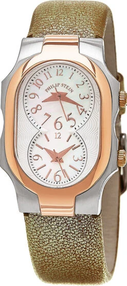 Philip Stein Signature Philip Stein Women's 'Signature' Mother Of Pearl Dial Gold Leather Strap Two Tone Quartz Watch Ladies Watch Model 1TRG-FMOP-CSHG