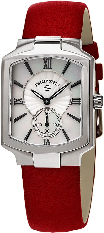 Philip Stein Classic Square Philip Stein Women's 'Classic Square' Mother Of Pearl Dial Red Leather Strap Quartz Watch Ladies Watch Model 21-CMOP-MR