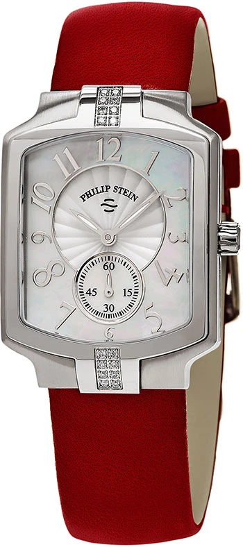 Philip Stein Classic Square Philip Stein Women's 'Classic Square' Mother Of Pearl Dial Red Leather Strap Diamond Quartz Watch Ladies Watch Model 21SD-FMOP-CIDR